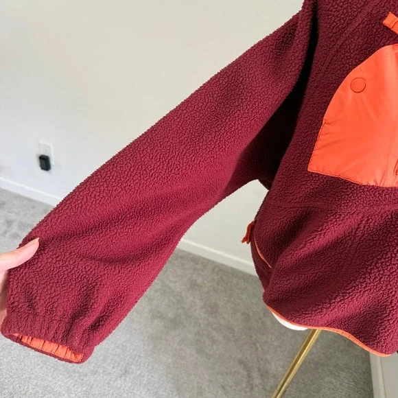 Free People FP Movement Hit the Slopes Fleece Pullover Orange Small Colorblock - Picture 4 of 9